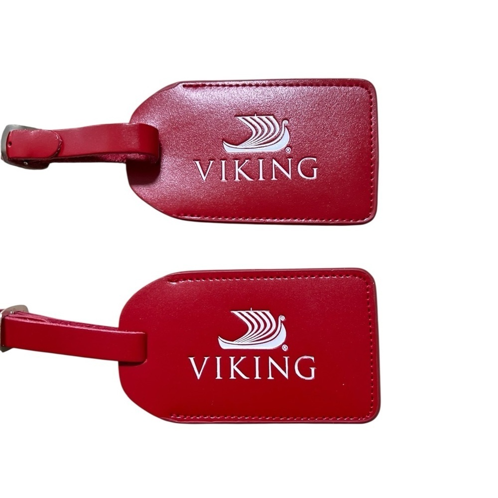 2 Viking Cruises Red Leather Luggage Tags Spell Out Logo